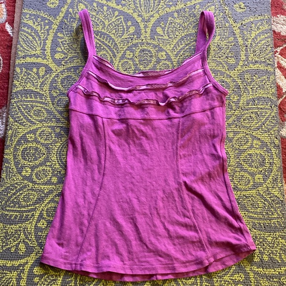 Prana Camisole Hemp cotton stretch ruffle shelf bra pink purple magenta medium M - Picture 4 of 11